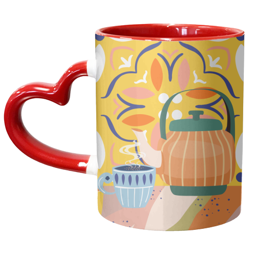 Pumpkin Spice Latte | Tea Chai Kettle & Cup | Modern Bohemian Colorful India | Eclectic Culture - unique mug by Uma Prabhakar Gokhale