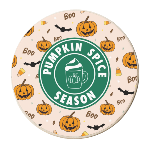 Pumpkin spice season Halloween - personalised beer coaster by The Girl Next Draw