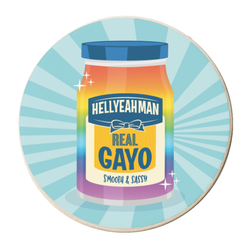 Punny Jar of Mayonnaise - Real Gayo - LGBTQ+ - personalised beer coaster by Claire Atwood