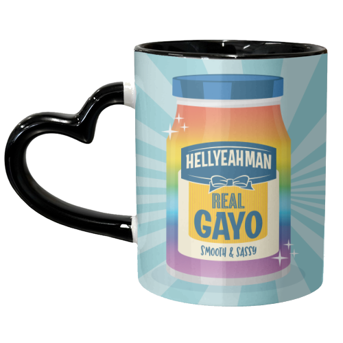 Punny Jar of Mayonnaise - Real Gayo - LGBTQ+ - unique mug by Claire Atwood