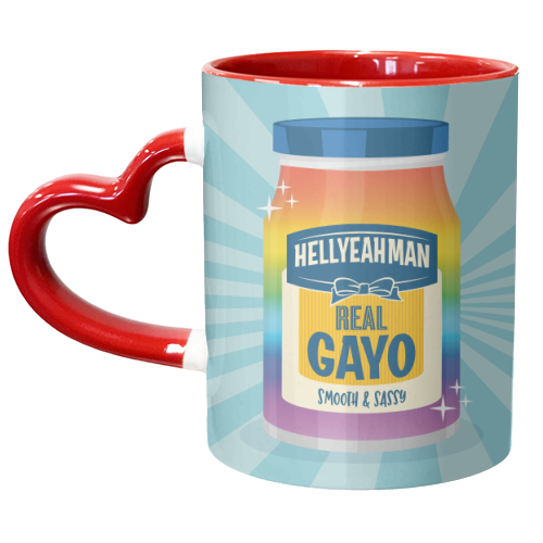 Punny Jar of Mayonnaise - Real Gayo - LGBTQ+ - unique mug by Claire Atwood