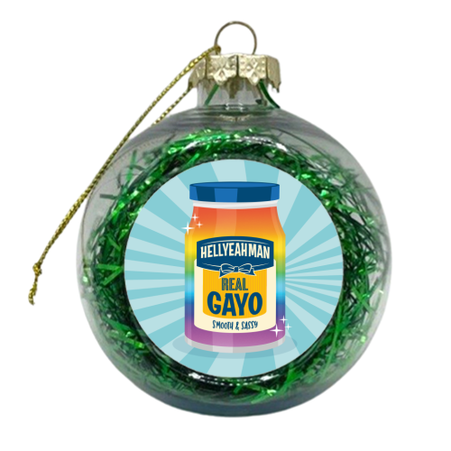 Punny Jar of Mayonnaise - Real Gayo - LGBTQ+ - xmas bauble by Claire Atwood