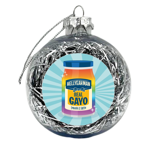 Punny Jar of Mayonnaise - Real Gayo - LGBTQ+ - xmas bauble by Claire Atwood