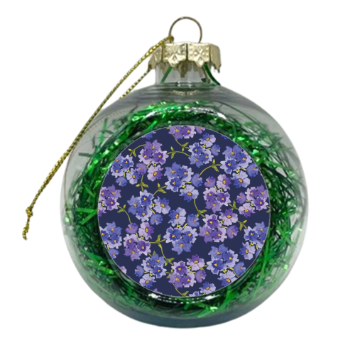 Purple Blossom Watercolour Floral Pattern - xmas bauble by Dizzywonders