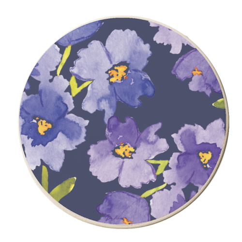 Purple Blossom Watercolour Floral Pattern - personalised beer coaster by Dizzywonders