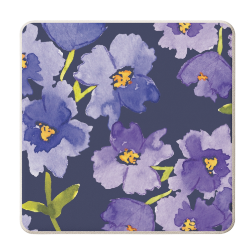 Purple Blossom Watercolour Floral Pattern - personalised beer coaster by Dizzywonders