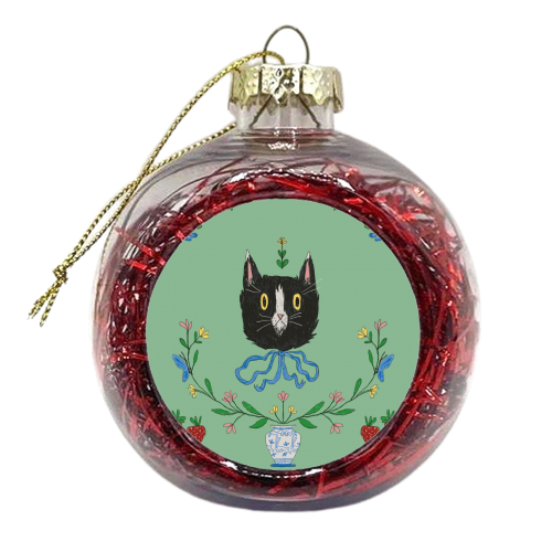 Purrrfect Time For Tea- Black and White & Ginger Floral Cats - xmas bauble by charlotte blunden