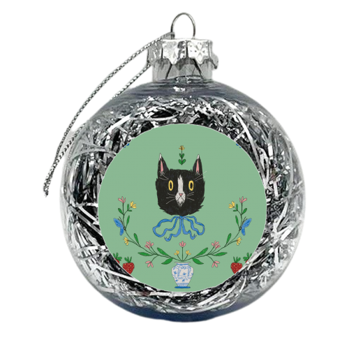 Purrrfect Time For Tea- Black and White & Ginger Floral Cats - xmas bauble by charlotte blunden