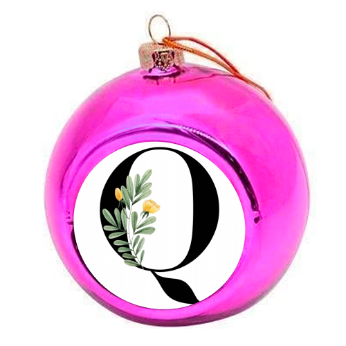 Q Floral Letter Initial - colourful christmas bauble by Toni Scott