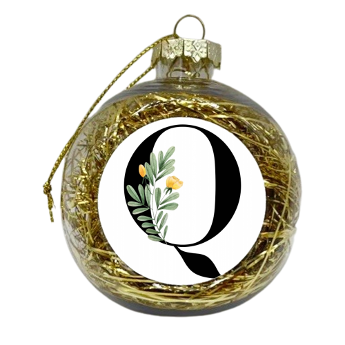 Q Floral Letter Initial - xmas bauble by Toni Scott