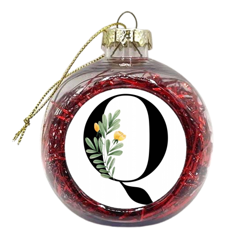 Q Floral Letter Initial - xmas bauble by Toni Scott