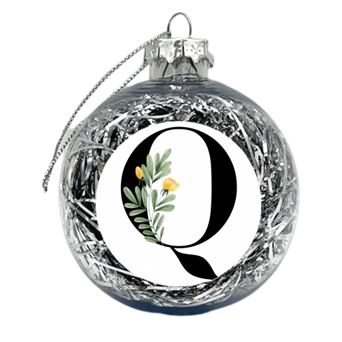 Q Floral Letter Initial - xmas bauble by Toni Scott