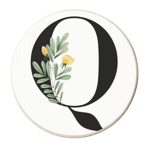 Q Floral Letter Initial - personalised beer coaster by Toni Scott