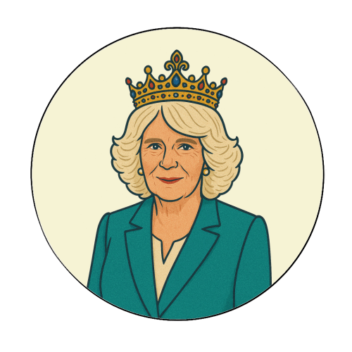 Queen Camilla - Circle Sticker by Ms Doodle
