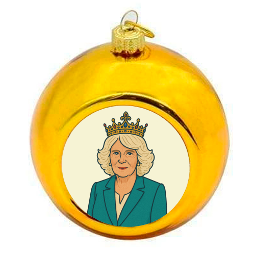 Queen Camilla - colourful christmas bauble by Ms Doodle