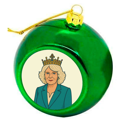 Queen Camilla - colourful christmas bauble by Ms Doodle
