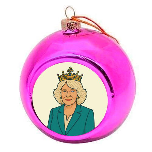Queen Camilla - colourful christmas bauble by Ms Doodle