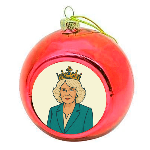 Queen Camilla - colourful christmas bauble by Ms Doodle