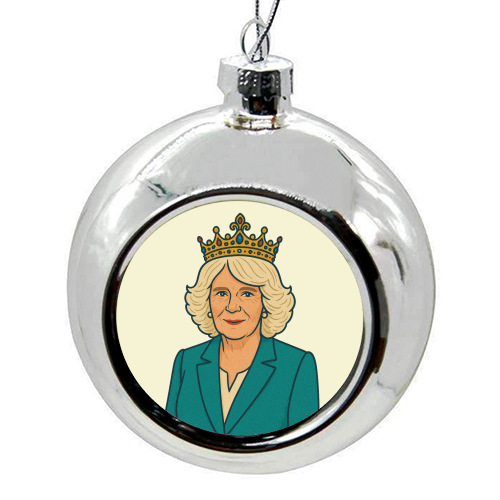 Queen Camilla - colourful christmas bauble by Ms Doodle
