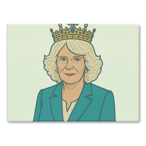 Queen Camilla - glass chopping board by Ms Doodle