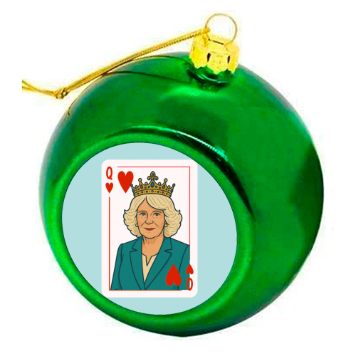 Queen Camilla of Hearts - colourful christmas bauble by Ms Doodle