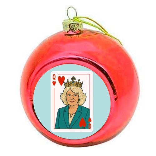 Queen Camilla of Hearts - colourful christmas bauble by Ms Doodle