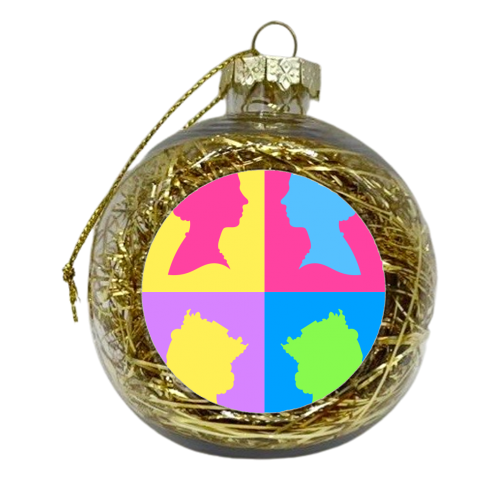Queen Silhouette Portrait Colourful Collage - xmas bauble by Adam Regester