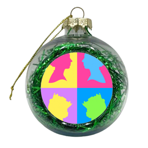 Queen Silhouette Portrait Colourful Collage - xmas bauble by Adam Regester