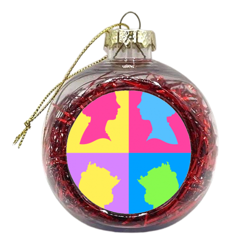 Queen Silhouette Portrait Colourful Collage - xmas bauble by Adam Regester