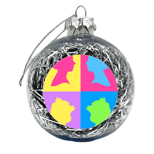 Queen Silhouette Portrait Colourful Collage - xmas bauble by Adam Regester