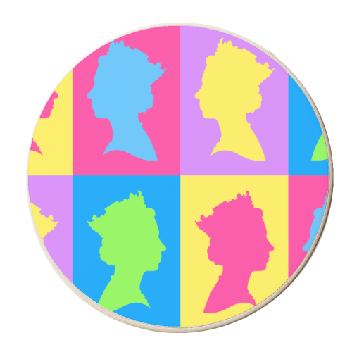 Queen Silhouette Portrait Colourful Collage - personalised beer coaster by Adam Regester