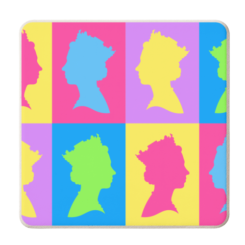 Queen Silhouette Portrait Colourful Collage - personalised beer coaster by Adam Regester