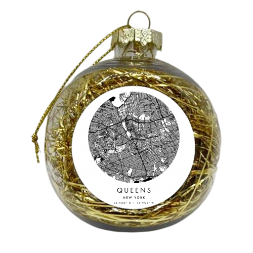 Queens New York Minimal Modern Circle Street Map - xmas bauble by Toni Scott
