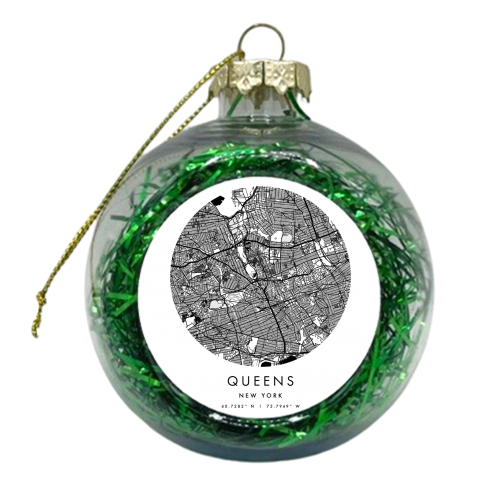 Queens New York Minimal Modern Circle Street Map - xmas bauble by Toni Scott