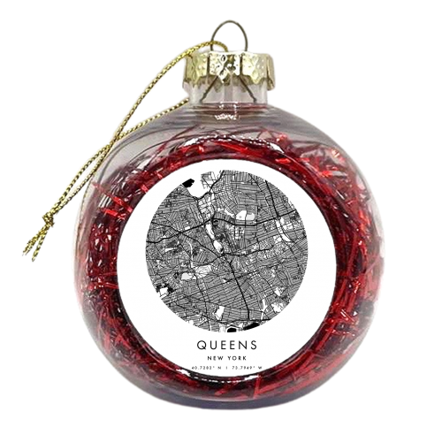 Queens New York Minimal Modern Circle Street Map - xmas bauble by Toni Scott