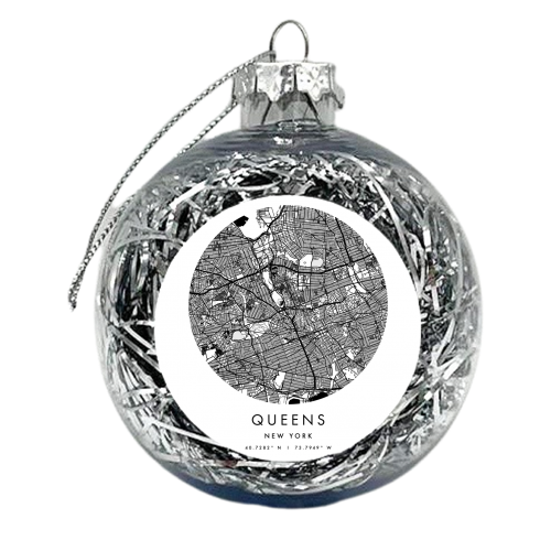 Queens New York Minimal Modern Circle Street Map - xmas bauble by Toni Scott