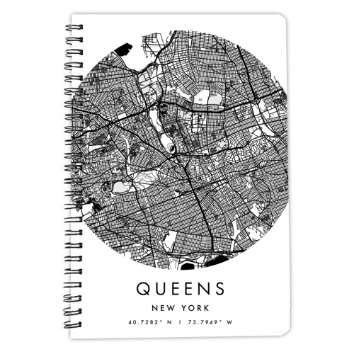 Queens New York Minimal Modern Circle Street Map - personalised A4, A5, A6 notebook by Toni Scott