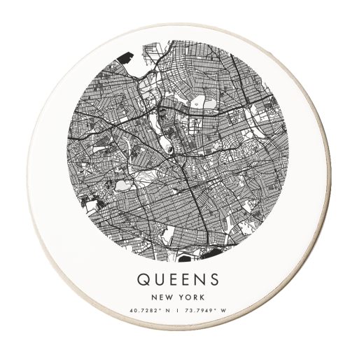 Queens New York Minimal Modern Circle Street Map - personalised beer coaster by Toni Scott