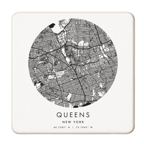 Queens New York Minimal Modern Circle Street Map - personalised beer coaster by Toni Scott