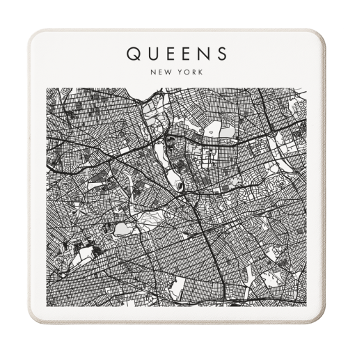 Queens New York Minimal Modern Street Map - personalised beer coaster by Toni Scott