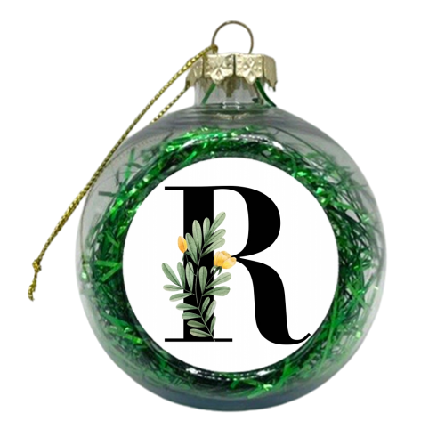 R Floral Letter Initial - xmas bauble by Toni Scott