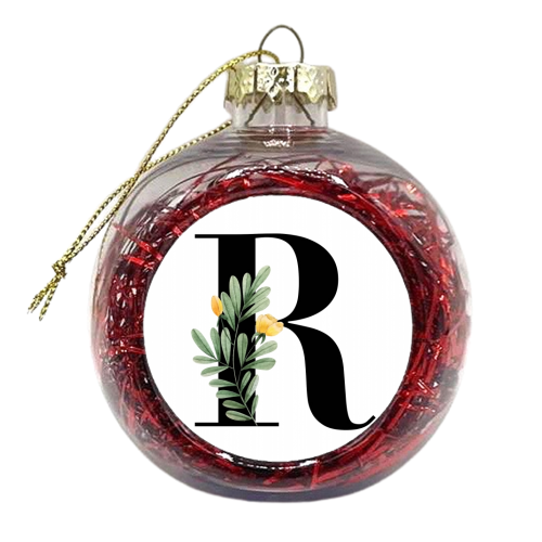 R Floral Letter Initial - xmas bauble by Toni Scott