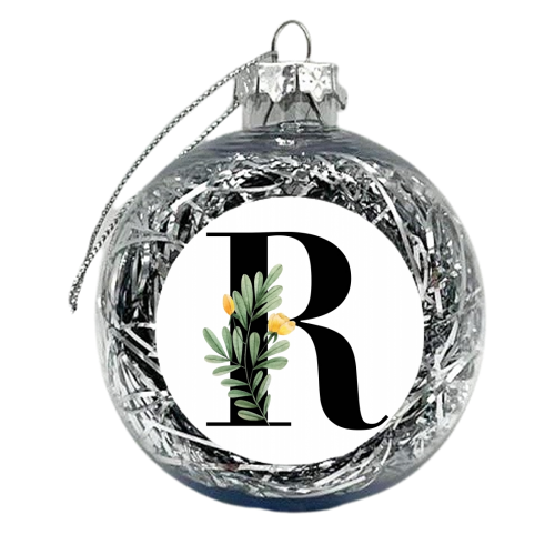 R Floral Letter Initial - xmas bauble by Toni Scott