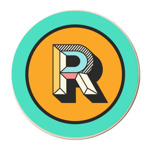 R - Initial Typography Block Colour Design - personalised beer coaster by AbiGoLucky