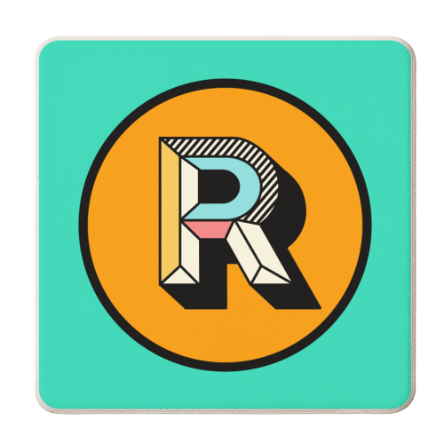 R - Initial Typography Block Colour Design - personalised beer coaster by AbiGoLucky