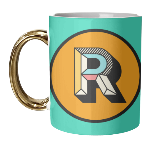 R - Initial Typography Block Colour Design - unique mug by AbiGoLucky