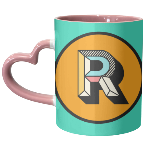 R - Initial Typography Block Colour Design - unique mug by AbiGoLucky