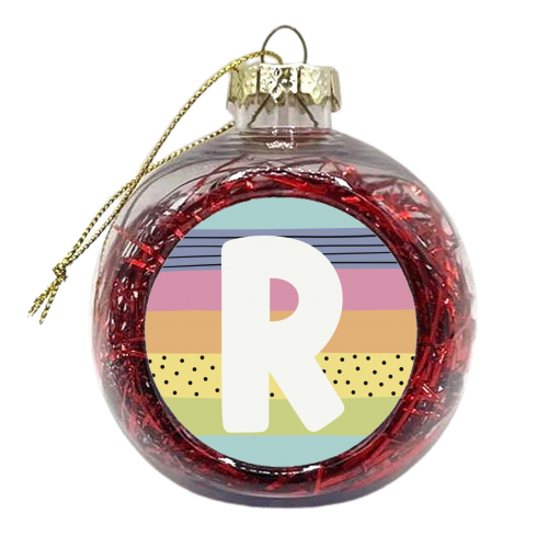 R - letter gift personalised rainbow colours - xmas bauble by Giddy Kipper