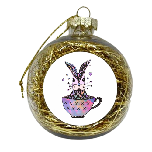 Rabbit in a tea cup - xmas bauble by Cassie Swindlehurst