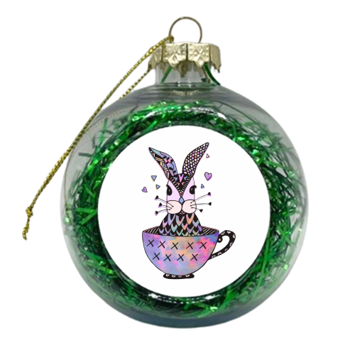 Rabbit in a tea cup - xmas bauble by Cassie Swindlehurst